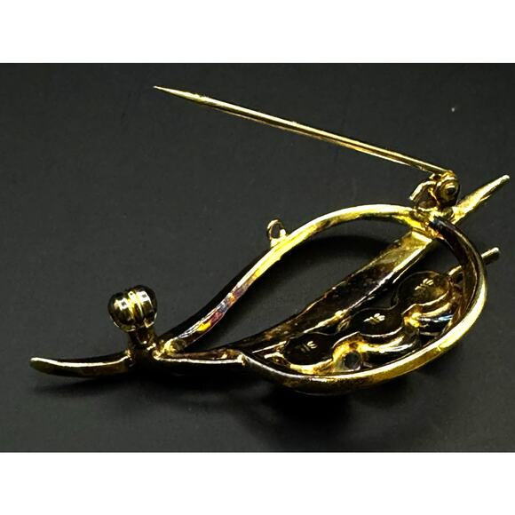 Vintage Triple Australian Opal Brooch Pendant Sterling Silver Gold-tone - Picture 3 of 5